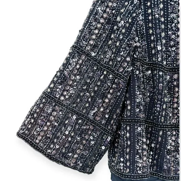 Mac Duggal NEW Chiffon Gown w/ Fully Beaded 3/4 Sleeve Top Navy $598 - Size 18 - Picture 7 of 13